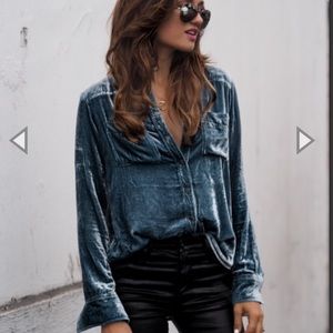 Anthropologie Silk Velvet Button Down